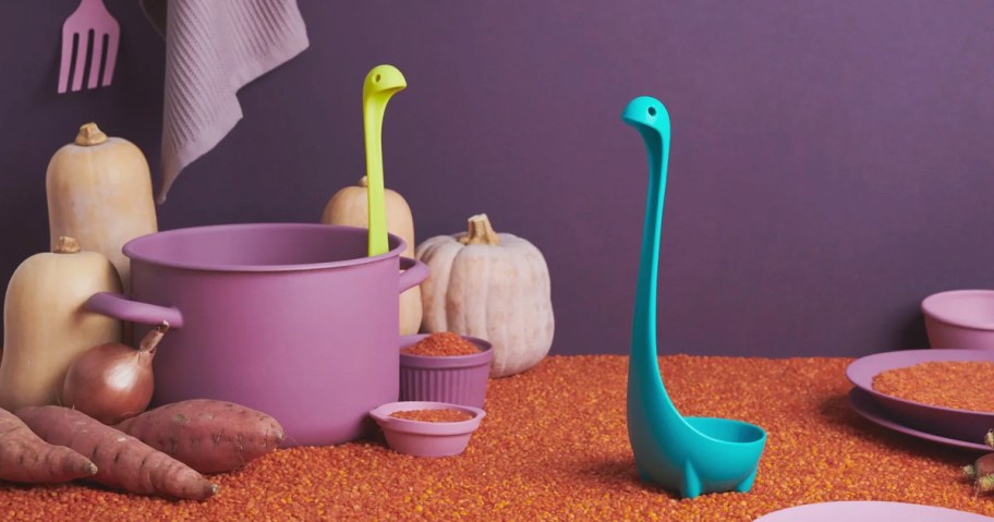 blue and green nessie shaped ladle spoons