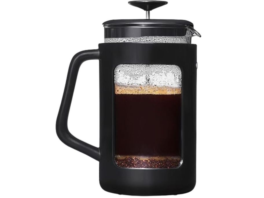 OXO Brew Venture 8-Cup French Press with coffee in it