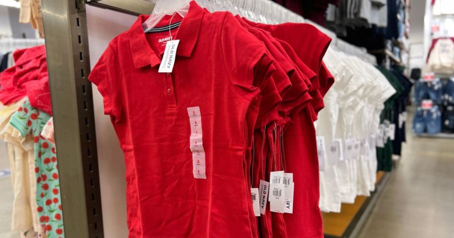A rack of polo shirts at Old navy