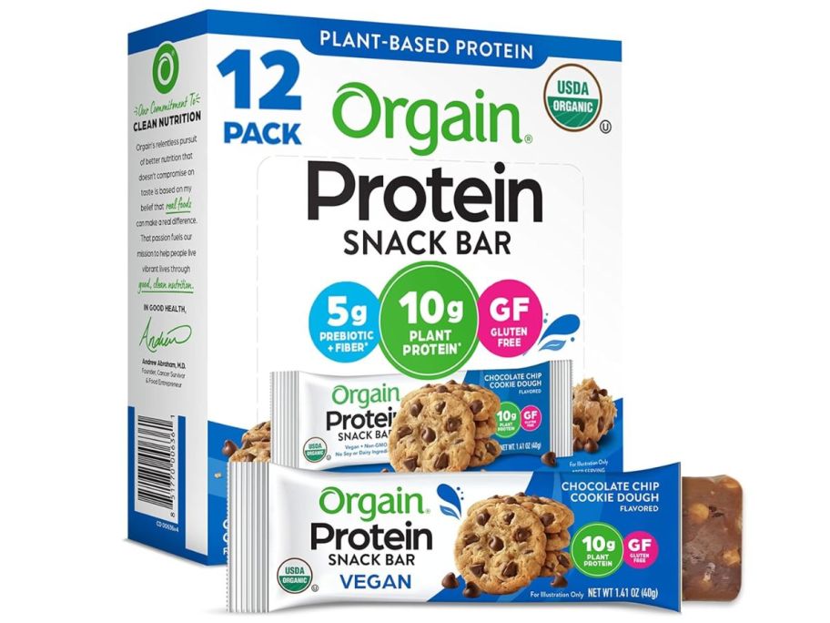 Orgain Vegan Protein Snack Bar 12-Pack in Chocolate Chip Cookie Dough