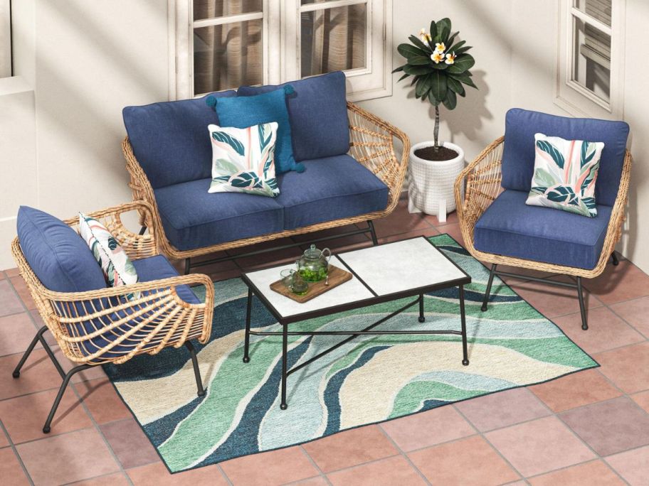 Origin 21 Sarasota Key 4-Piece Wicker Patio Conversation Set w/ Cushions on patio