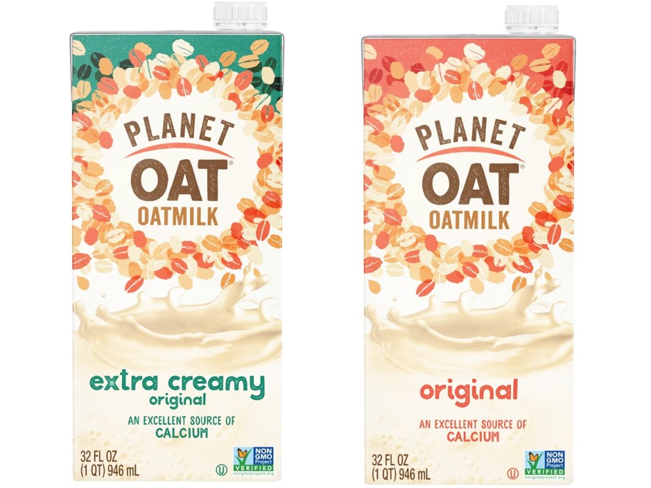 two cartons of Planet Oat Oatmilk
