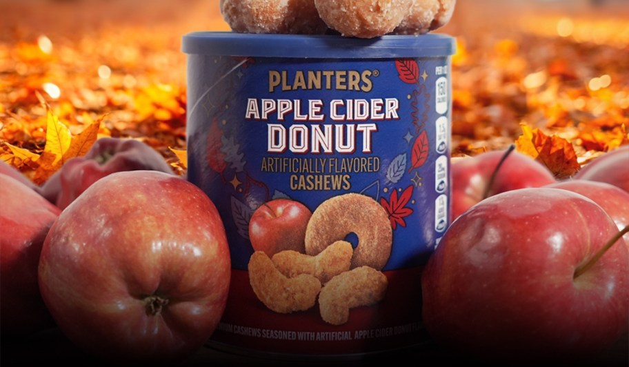 planters apple cider donut cashews can with donut holes and apples