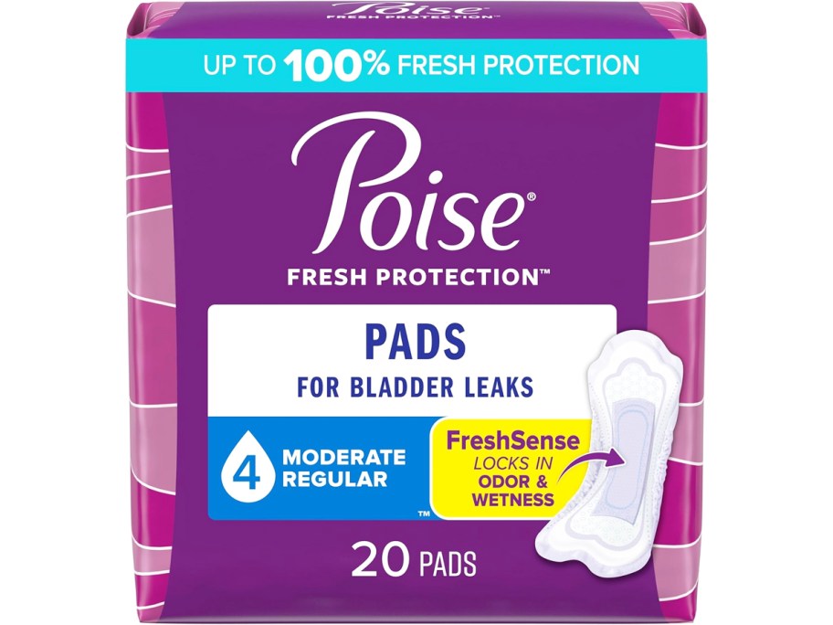 pink and purple pack of Poise Bladder & Postpartum Incontinence Pads