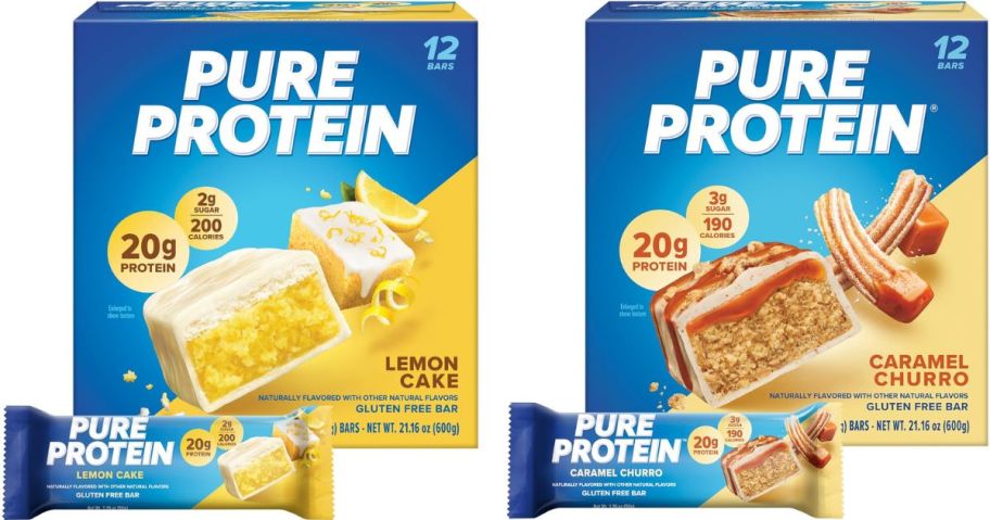 Stock images of Lemon Cake and Caramel Churro Pure Protein Bars