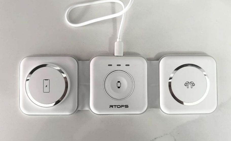 a white wireless 3 in 1 charger