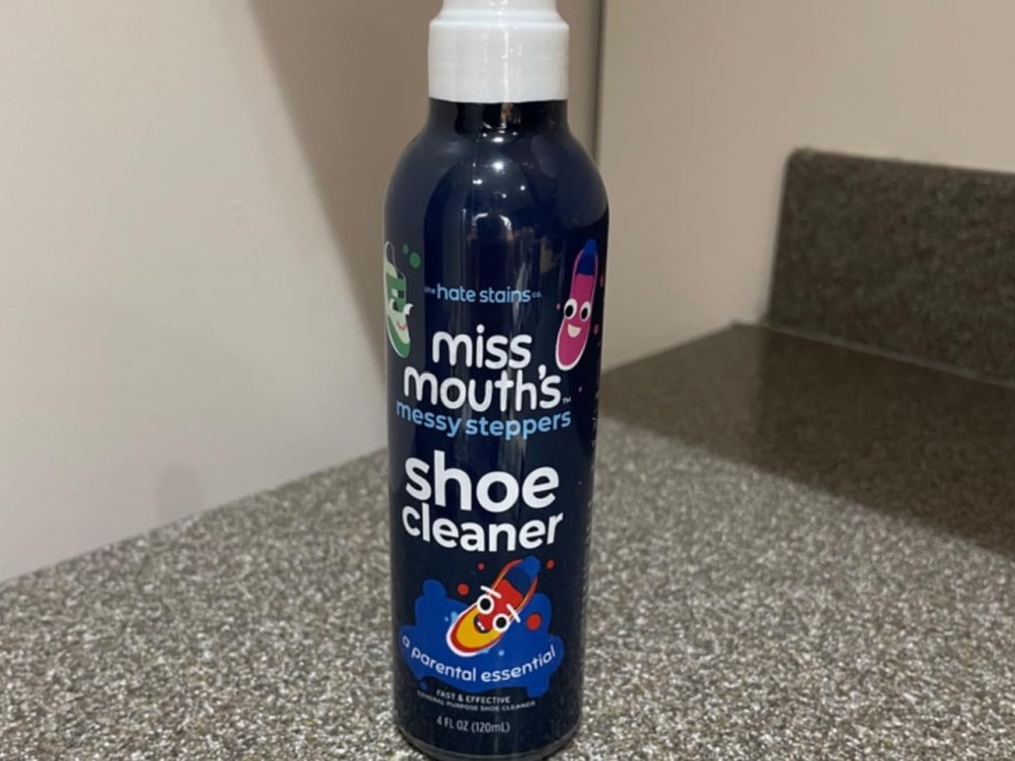 Shoe cleaner spray on counter