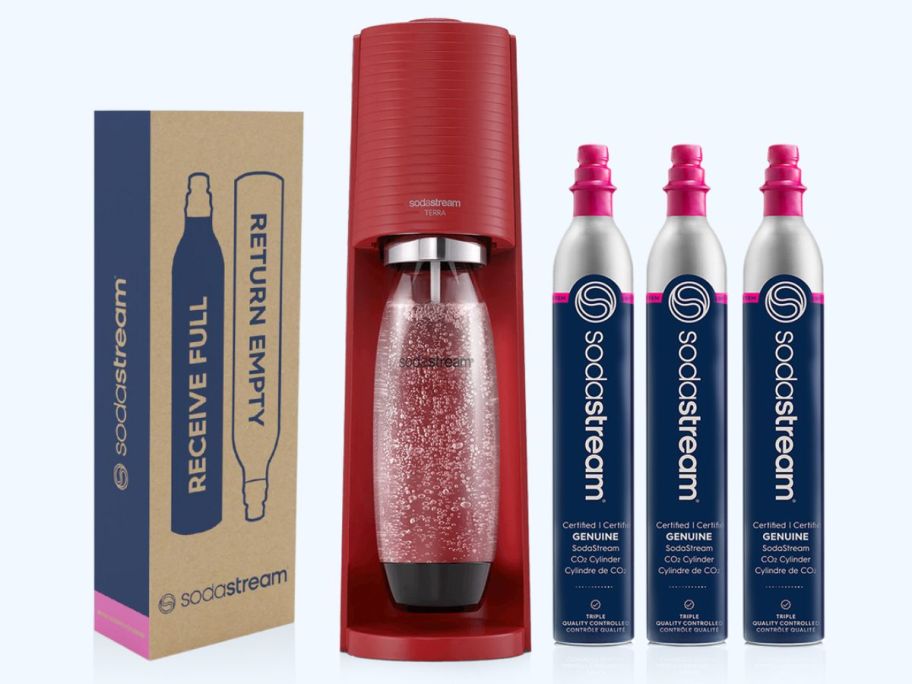 SodaStream Terra Sparkling Water Maker Combination Bundle in red