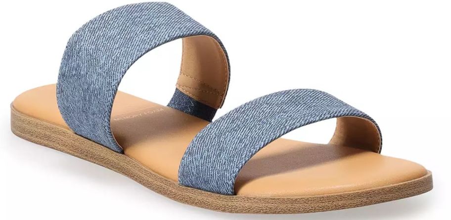 a denim colors double strap slide sandal