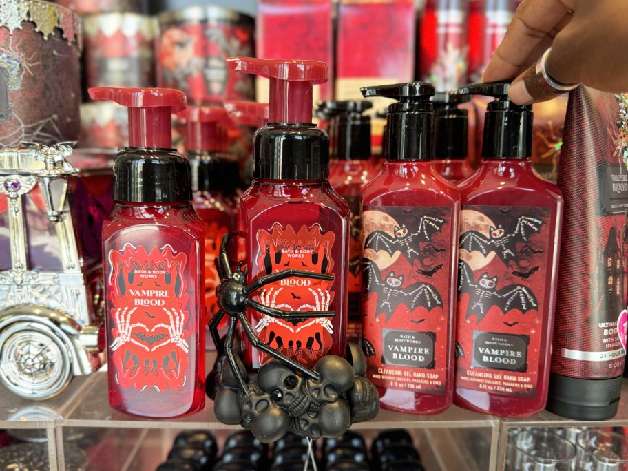 red halloween hand soaps on display in store