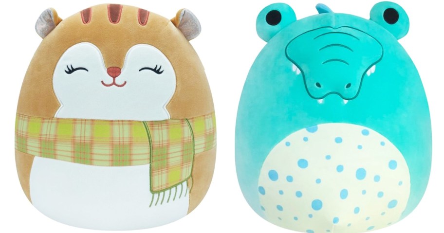 Squirrel and Crocodile Squishmallow stock images