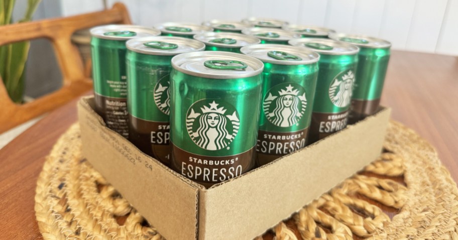 case of Starbucks Ready to Drink Espresso & Cream Coffees on kitchen table