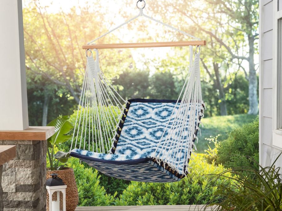 Style Selections Cusco Denim Fabric Hammock Chair outside