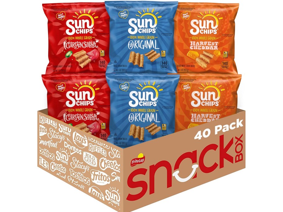 small bags of sunchips in a cardboard box