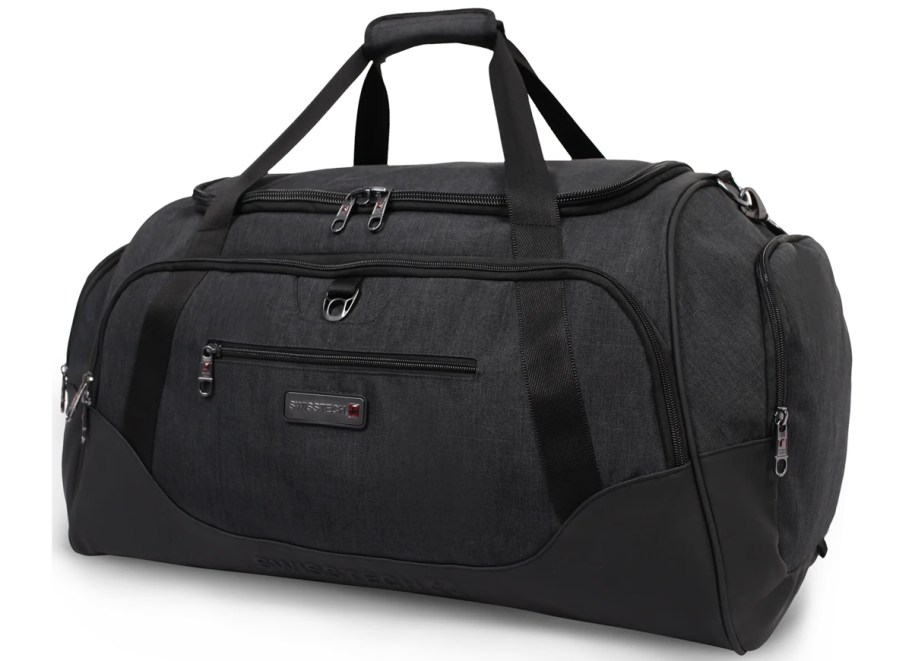 dark grey travel duffle bag