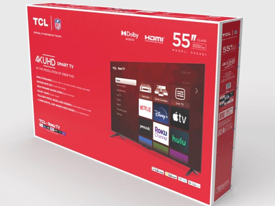 A TCL Roku TV 55 in a box