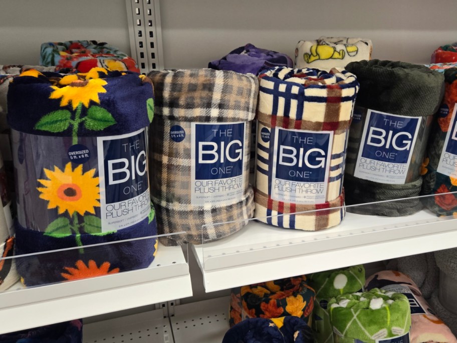 The big one plush throw displayed in-store