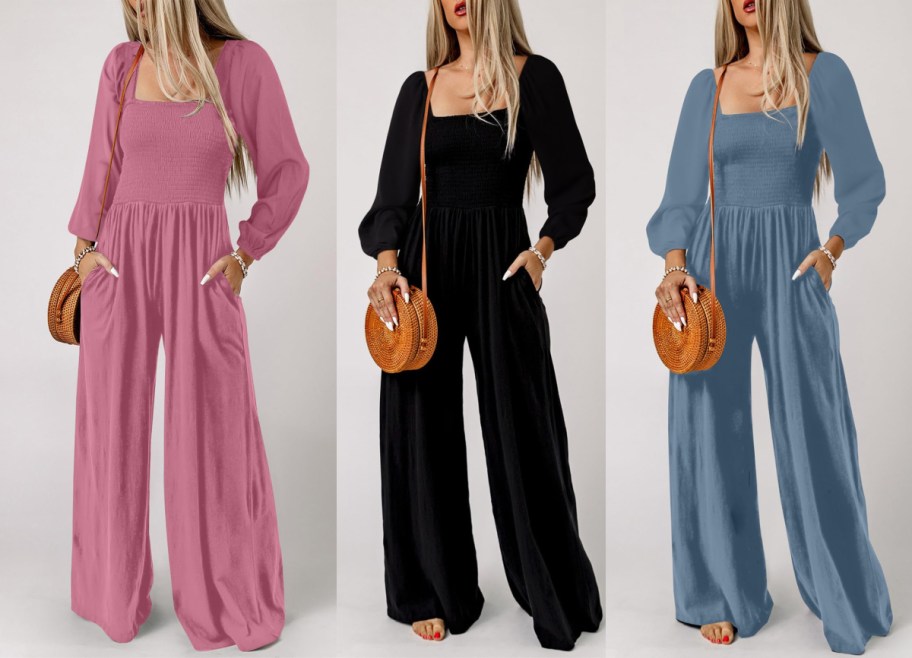 Three stock image of women longsleeve jumpsuit