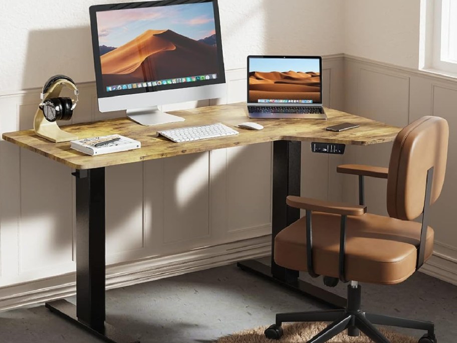 Totnz Electric Height Adjustable L-Shaped Standing Desk