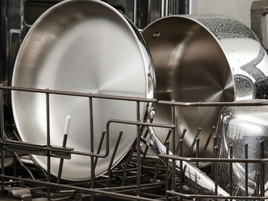 Stainless Steel pots and pans in a diswasher