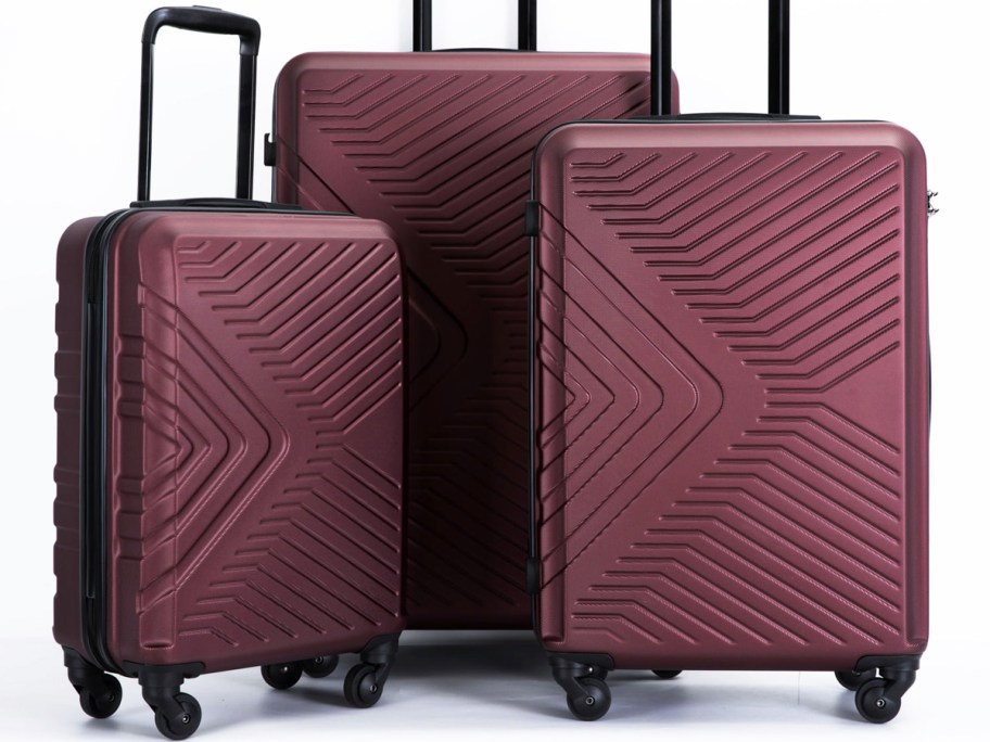 maroon and black 3-piece luggage set