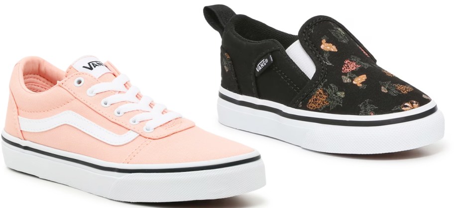 pink and black floral print vans sneakers