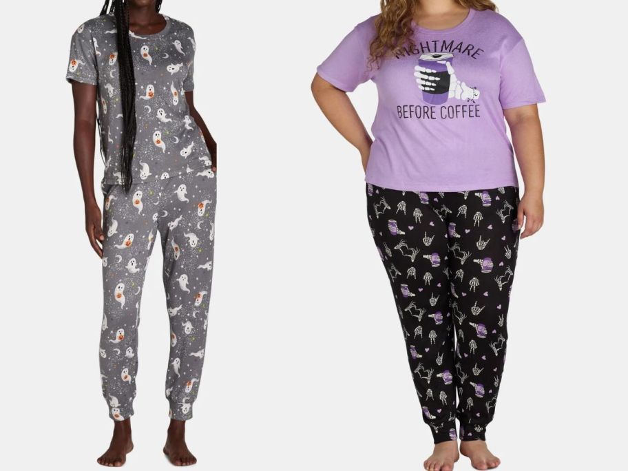 two women wearing Way To Celebrate Women's Halloween Pajama Sets