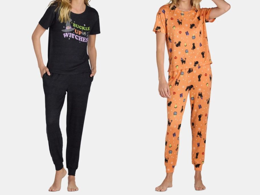 two women wearing Way To Celebrate Women's Halloween Pajama Sets