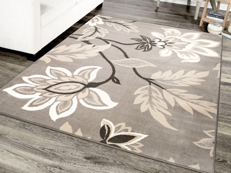 brown floral print rug