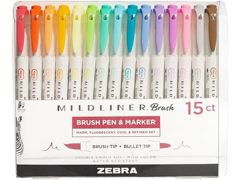 Zebra Pen Mildliner Brush Marker 15-Count Set stock image
