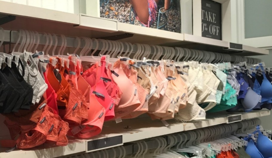 a row of aerie bras on display in a store