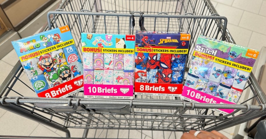Kids 10-Pack Character Underwear Sets in a shopping cart