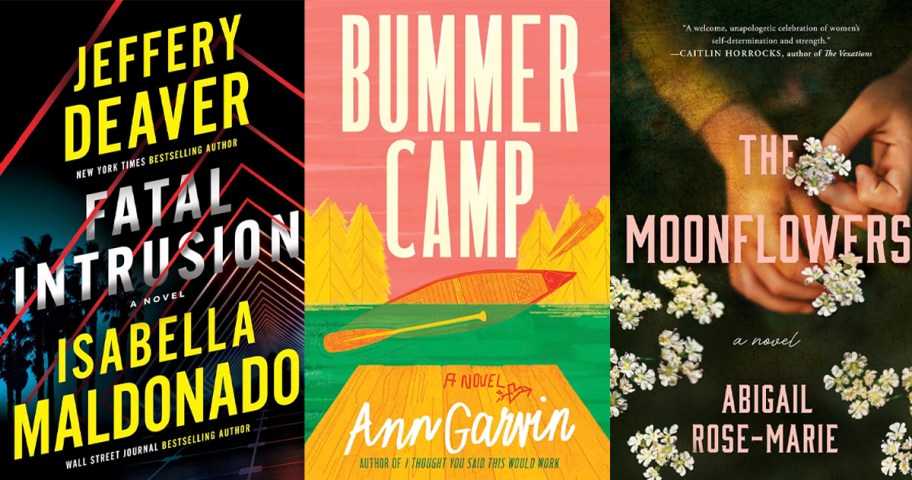 fatal intrusion, bummer camp, and moonflower book covers 