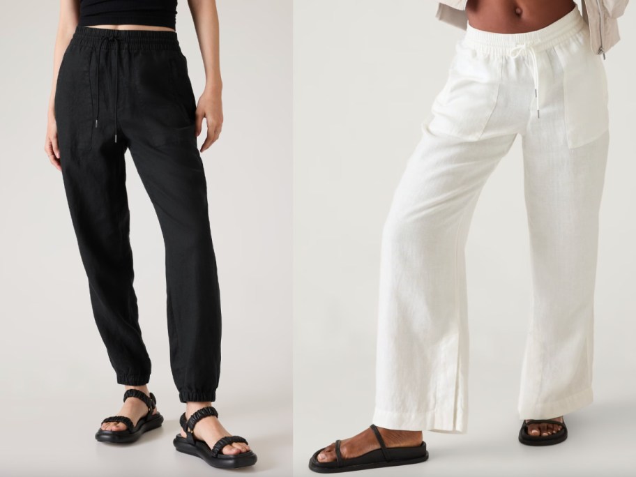 women inblack and white linen bottoms