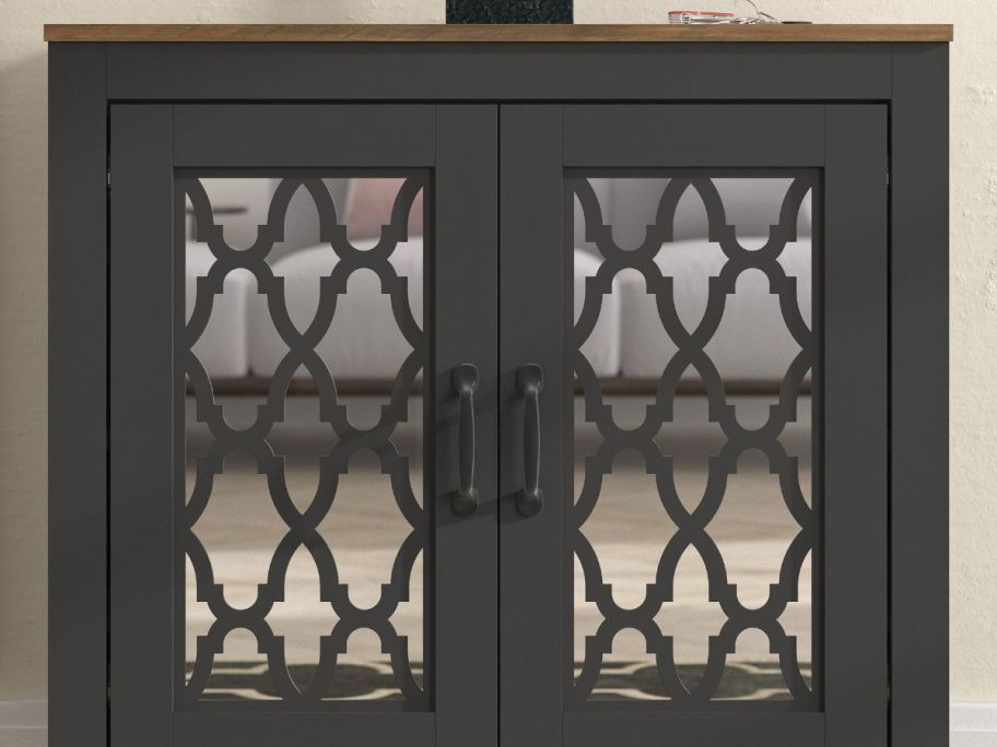 black shoe cabinet with mirror