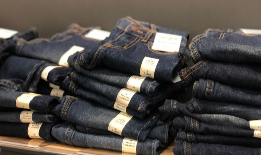 stacks of boys cat and jack jeans in a target store