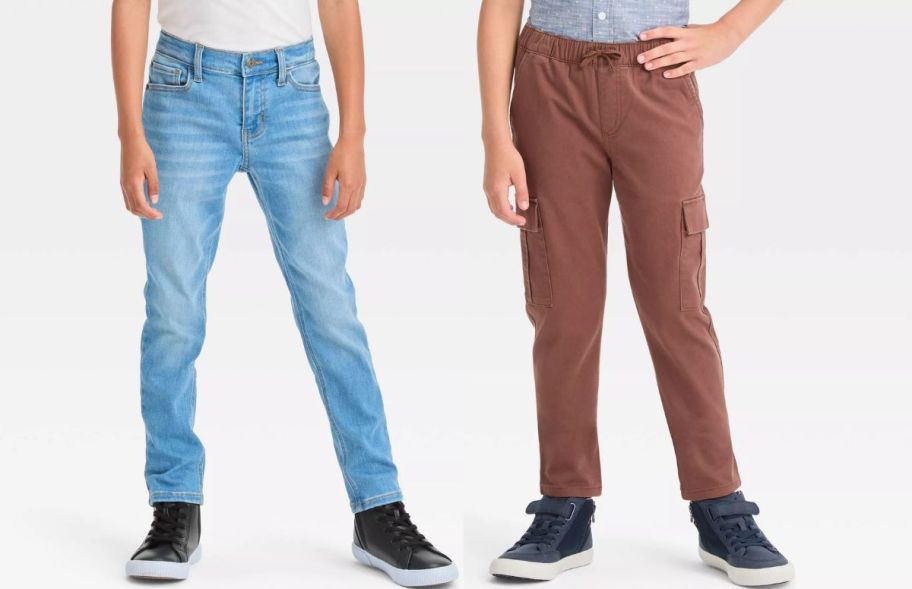 two boys wearing cat and jack jeans and pants