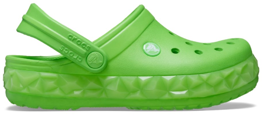 bright green toddler size Crocs clog