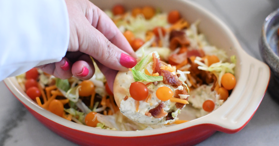 dipping cracker in cold blt dip