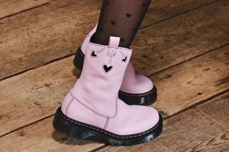 pink kids boots with hearts