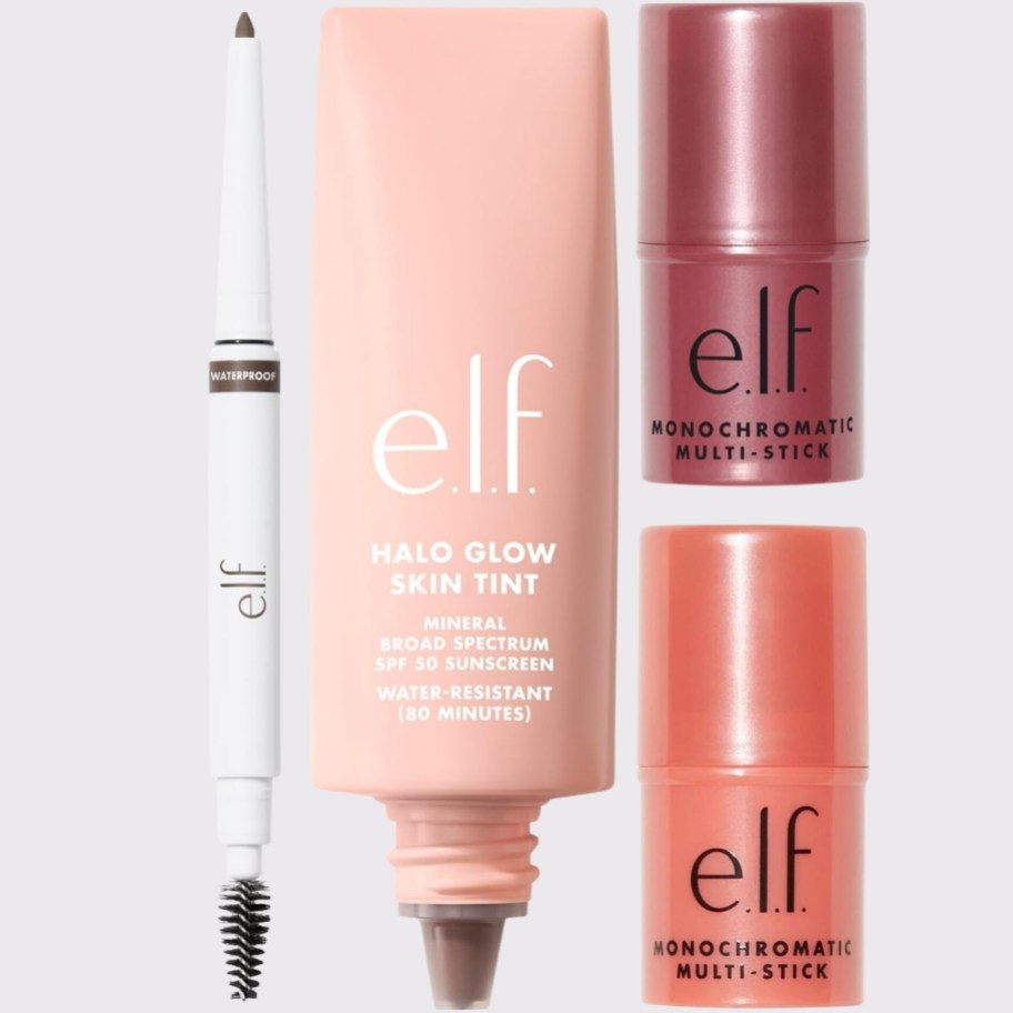 elf brow pencil, skin tint, and monochromatic multisticks