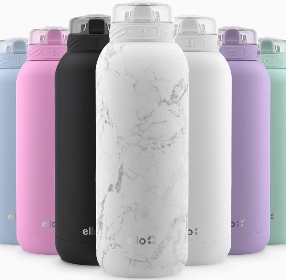 7 ello 4oz stainless steel water bottles in various colors