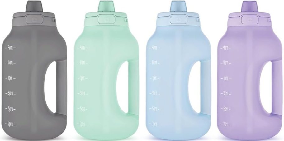 4 ello plastic water bottles in various colors