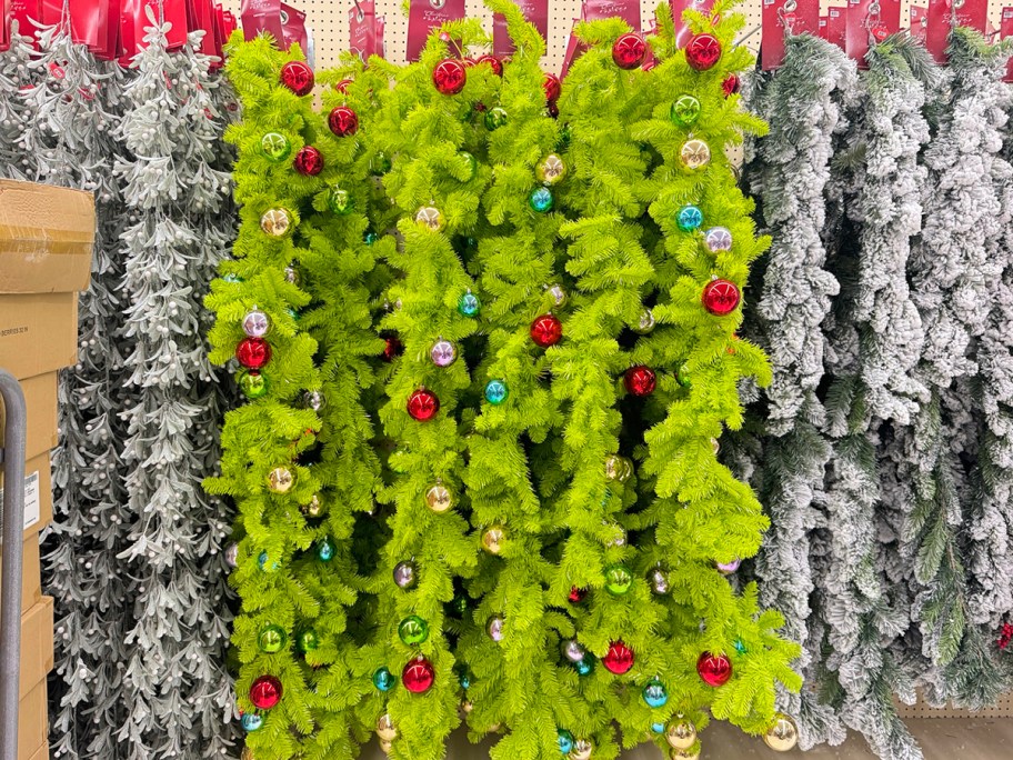 green garland hanging in store