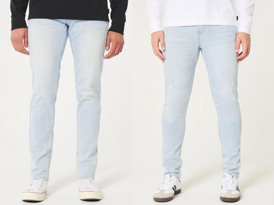 two men wearing hollister jeans