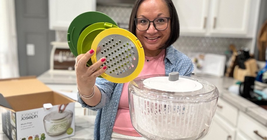 woman holding salad kit with accessories