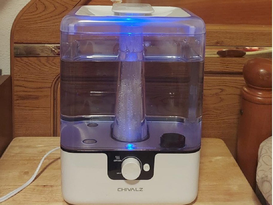 humidifier with color displayed on top of table