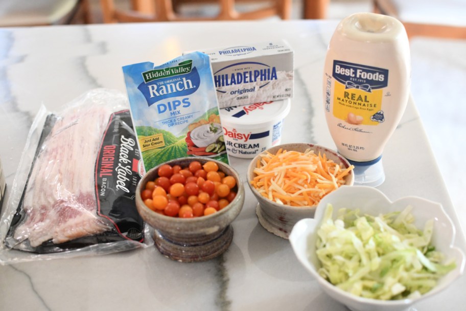 ingredients on the counter for blt dip 