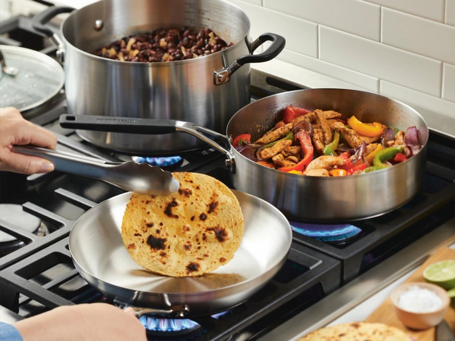 stainless steel cookware on oventop