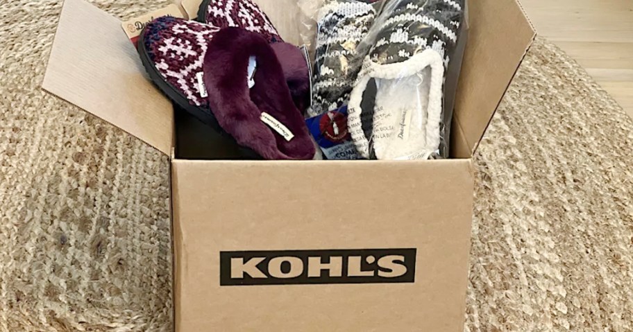 kohls box with slippers inside